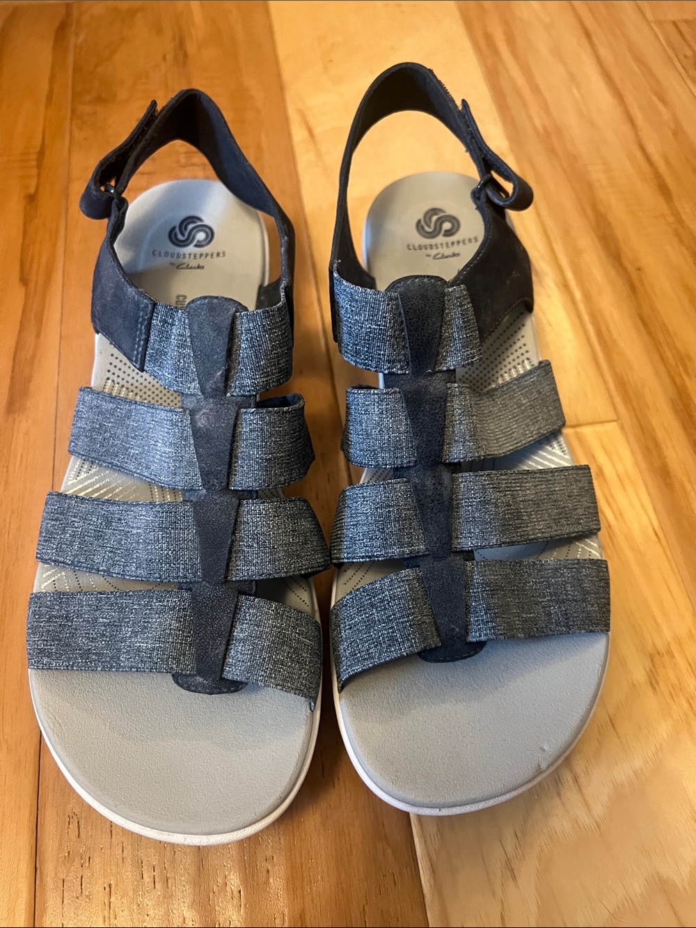 Cloudsteppers by Clarks Denim Blue Multi-Strap Slingback Sandals